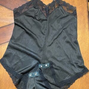 Bari Black Lace Trim Chemise